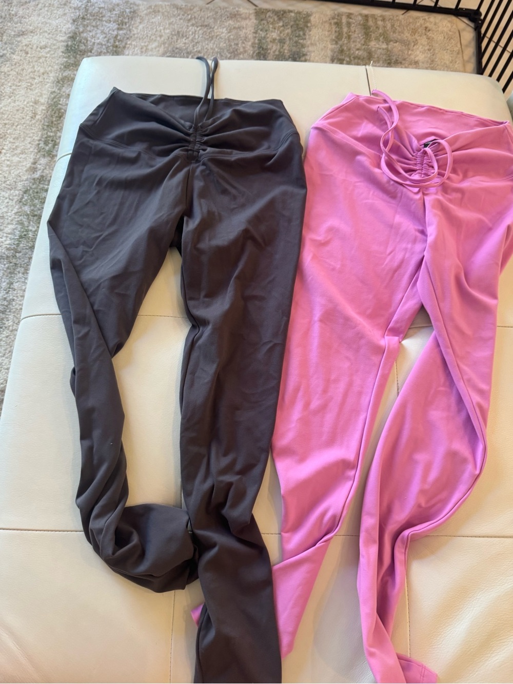 PINK Victoria's Secret Ruched Front Leggings in Pink and Dark Gray